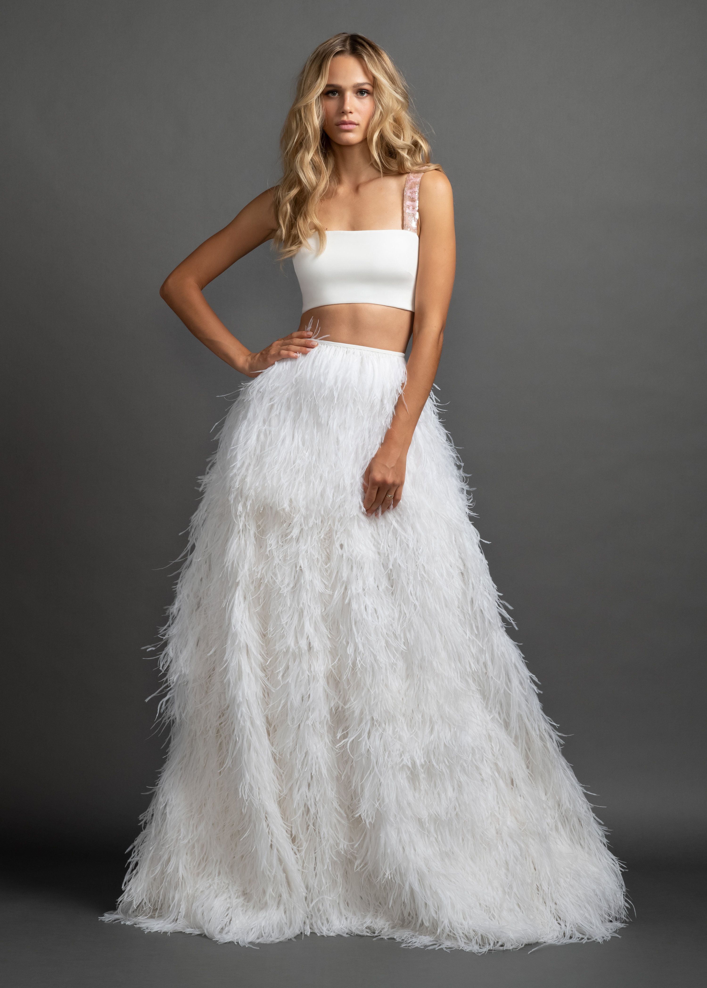 white feather skirt dress