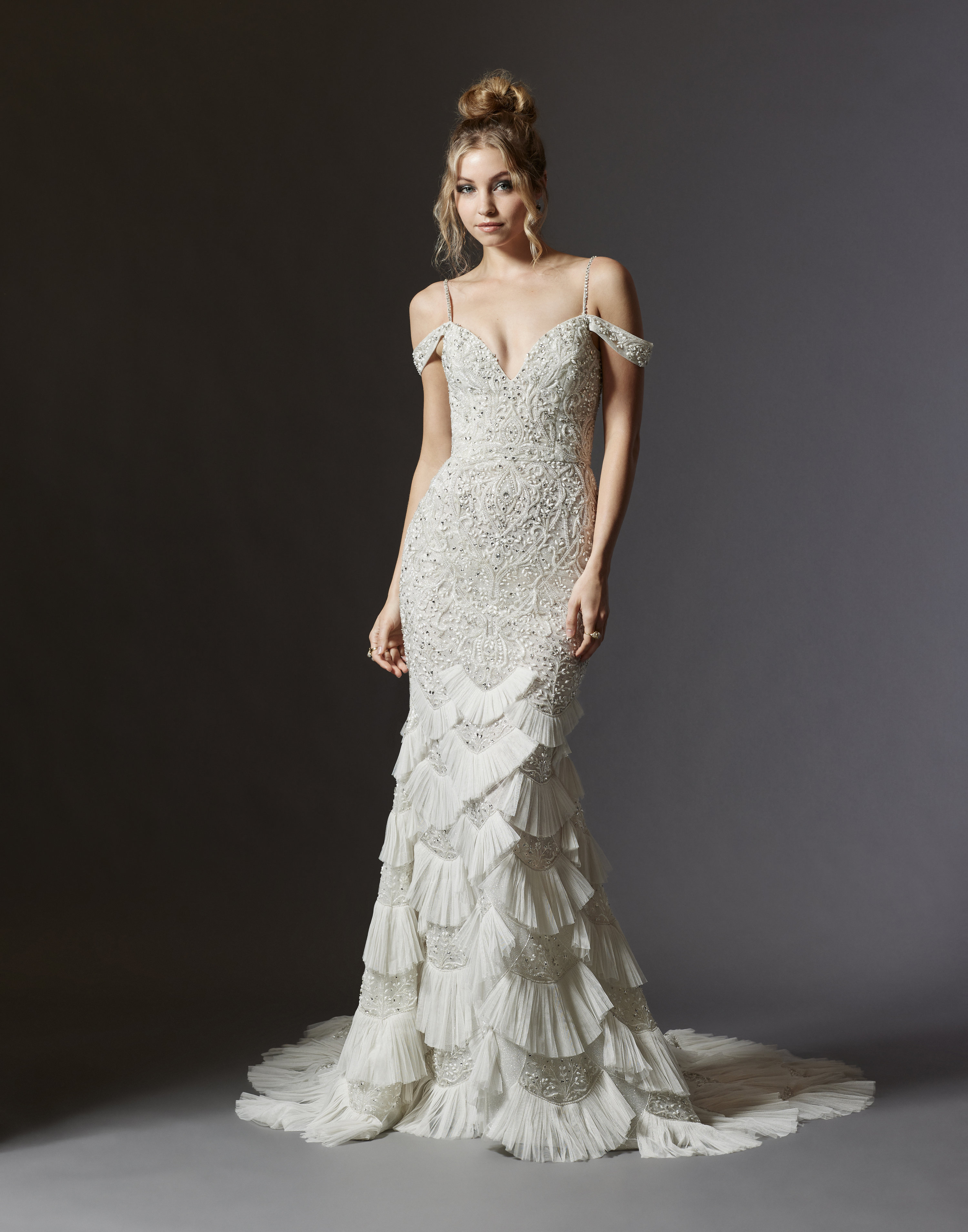 Lazaro trumpet shop wedding dress