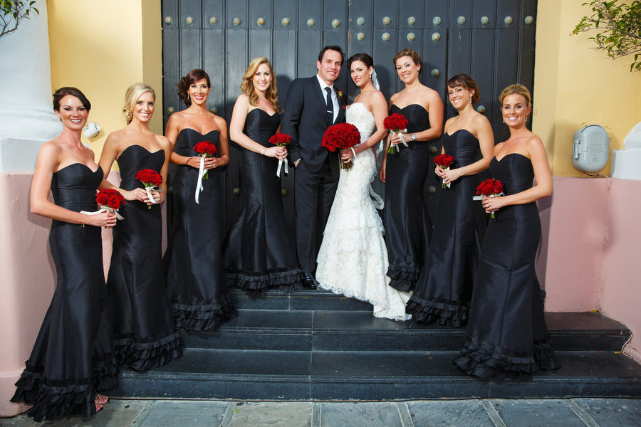 red black and white wedding bridesmaid dresses
