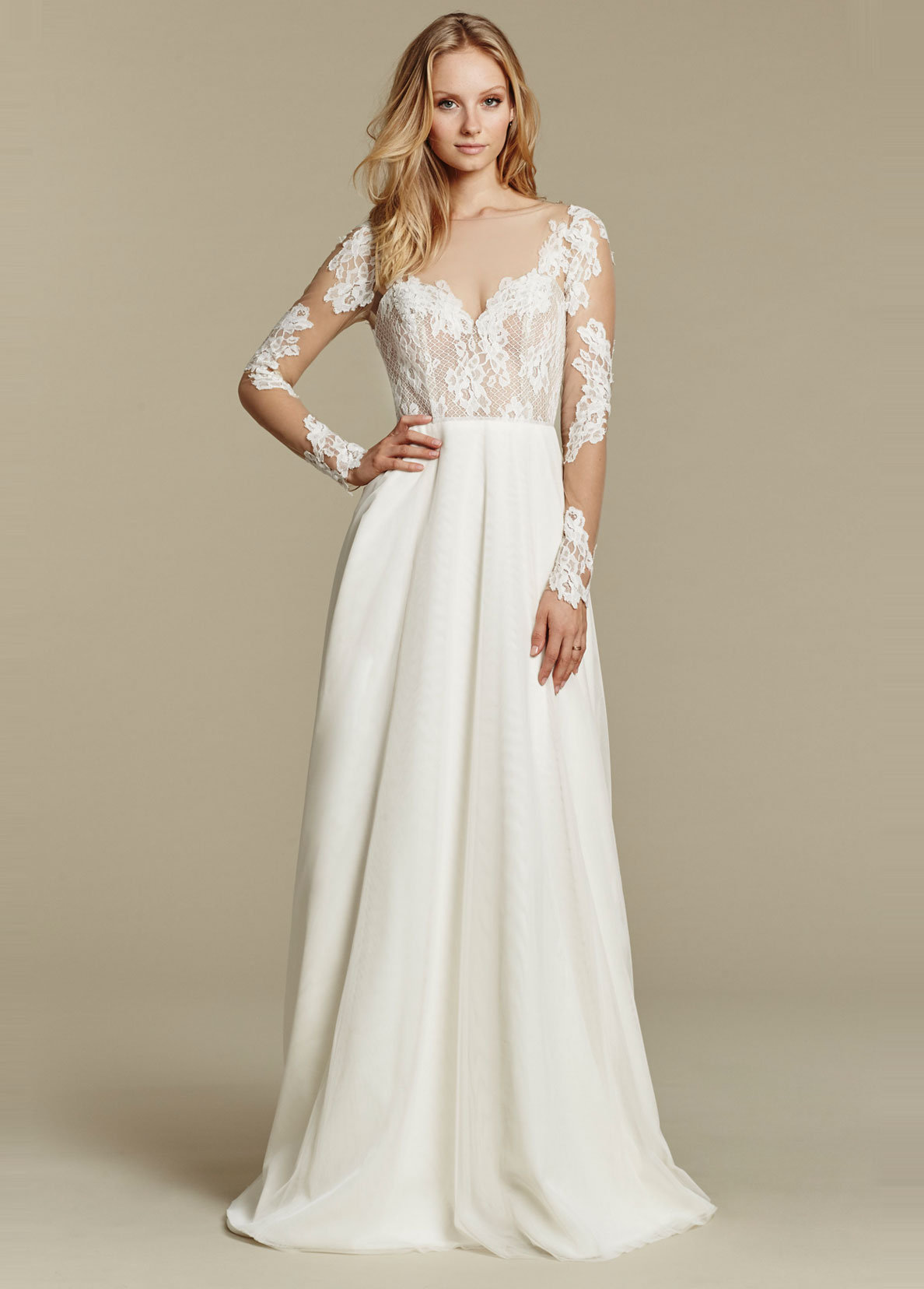 blush hayley paige bridal long lace a line illusion bateau sweethear low open circular skirt layered 1604_lg_lb