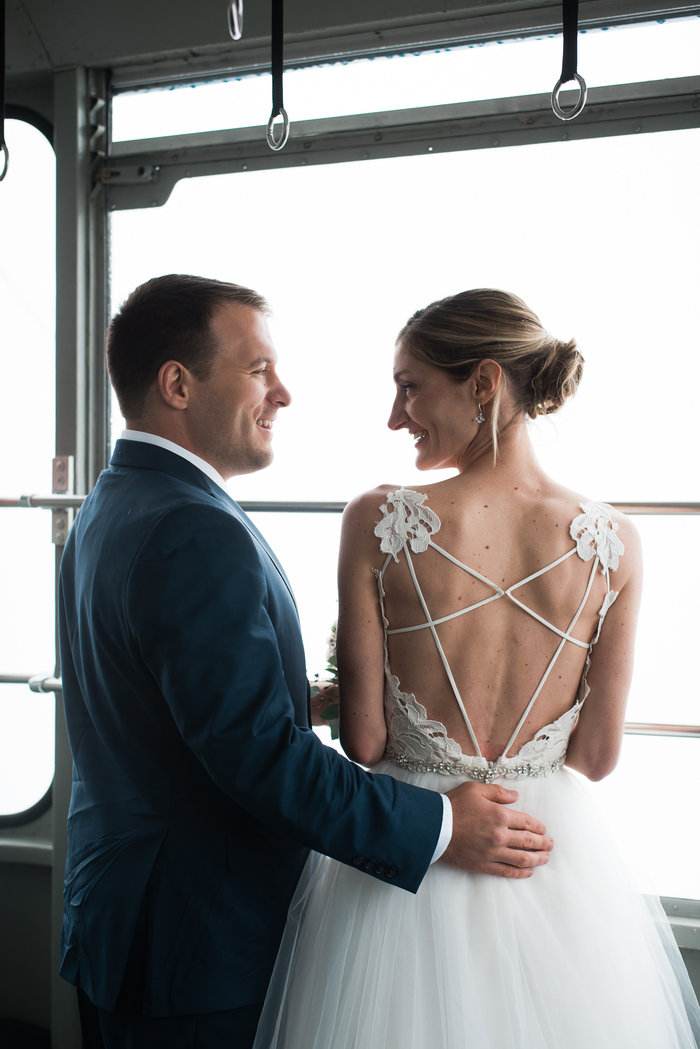 bride and groom in a vancouver gondola